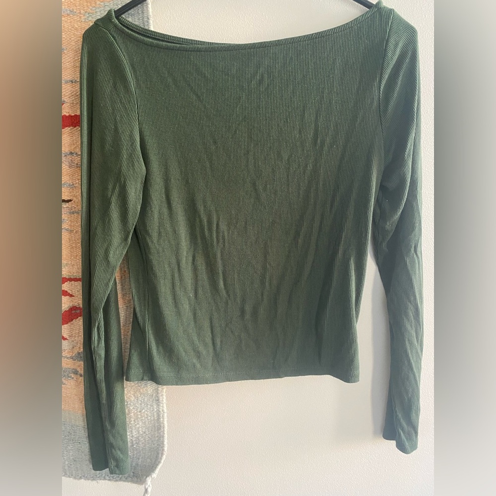 wild fable Olive Green Ribbed Long Sleeve Crewneck